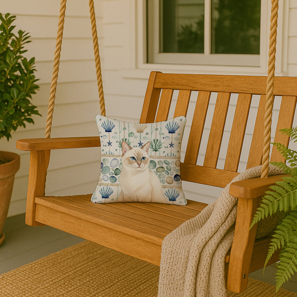 Cream Point Cat Coastal Sea Glass Decorative Throw Pillow 14x14 Indoor Outdoor Accent Cushion, Fabric Cover with Insert for Sofa, Bed, Porch & Living Room