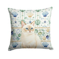 Cream Point Cat Coastal Sea Glass Decorative Throw Pillow 18x18 Indoor Outdoor Accent Cushion, Fabric Cover with Insert for Sofa, Bed, Porch & Living Room