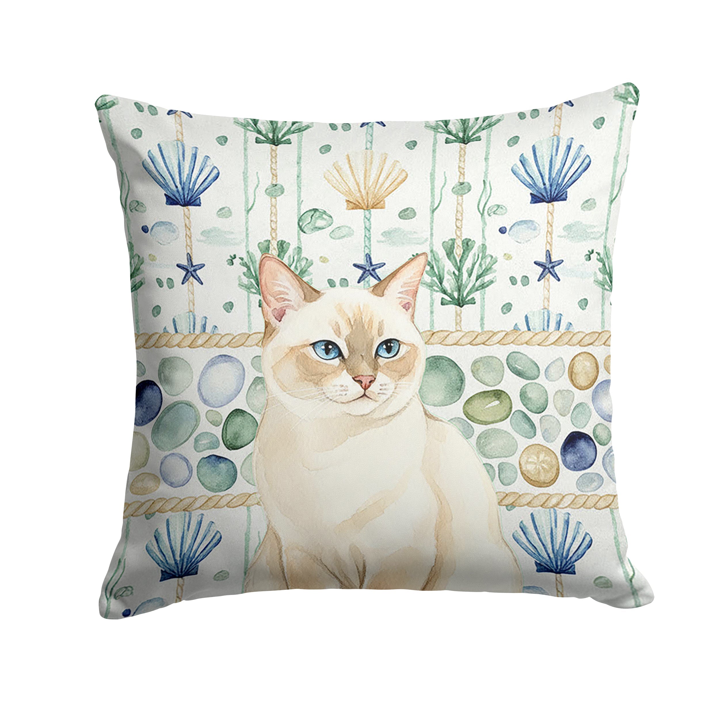 Cream Point Cat Coastal Sea Glass Decorative Throw Pillow 18x18 Indoor Outdoor Accent Cushion, Fabric Cover with Insert for Sofa, Bed, Porch & Living Room