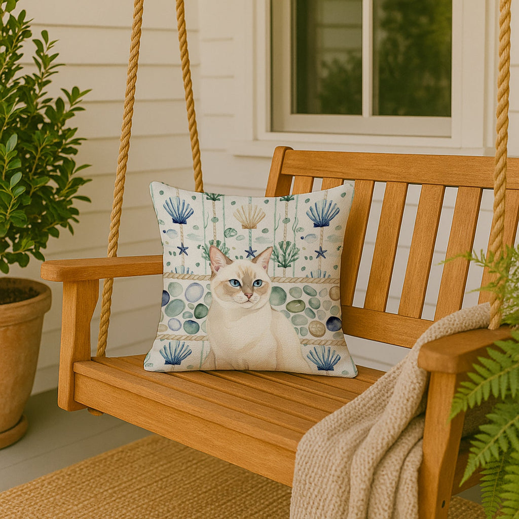 Cream Point Cat Coastal Sea Glass Decorative Throw Pillow 18x18 Indoor Outdoor Accent Cushion, Fabric Cover with Insert for Sofa, Bed, Porch & Living Room