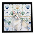 Dilute Calico Cat Coastal Sea Glass Framed Metal Print Bathroom, Kitchen, Office, Home Decor Wall Art Ready to Hang, Square, 8X8