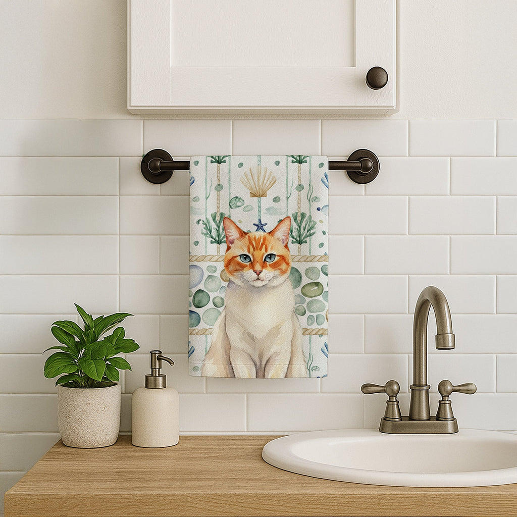 Flame Point Cat Coastal Sea Glass Kitchen Towel Velour Plush Front and Cotton Loop Back Machine Washable