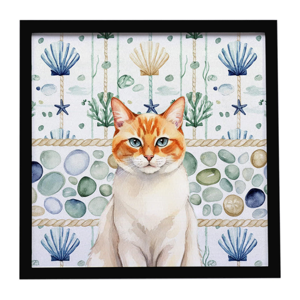 Flame Point Cat Coastal Sea Glass Framed Metal Print Bathroom, Kitchen, Office, Home Decor Wall Art Ready to Hang, Square, 8X8