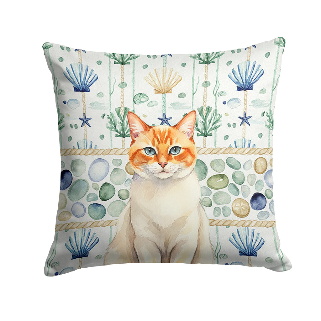 Flame Point Cat Coastal Sea Glass Decorative Throw Pillow 14x14 Indoor Outdoor Accent Cushion, Fabric Cover with Insert for Sofa, Bed, Porch & Living Room