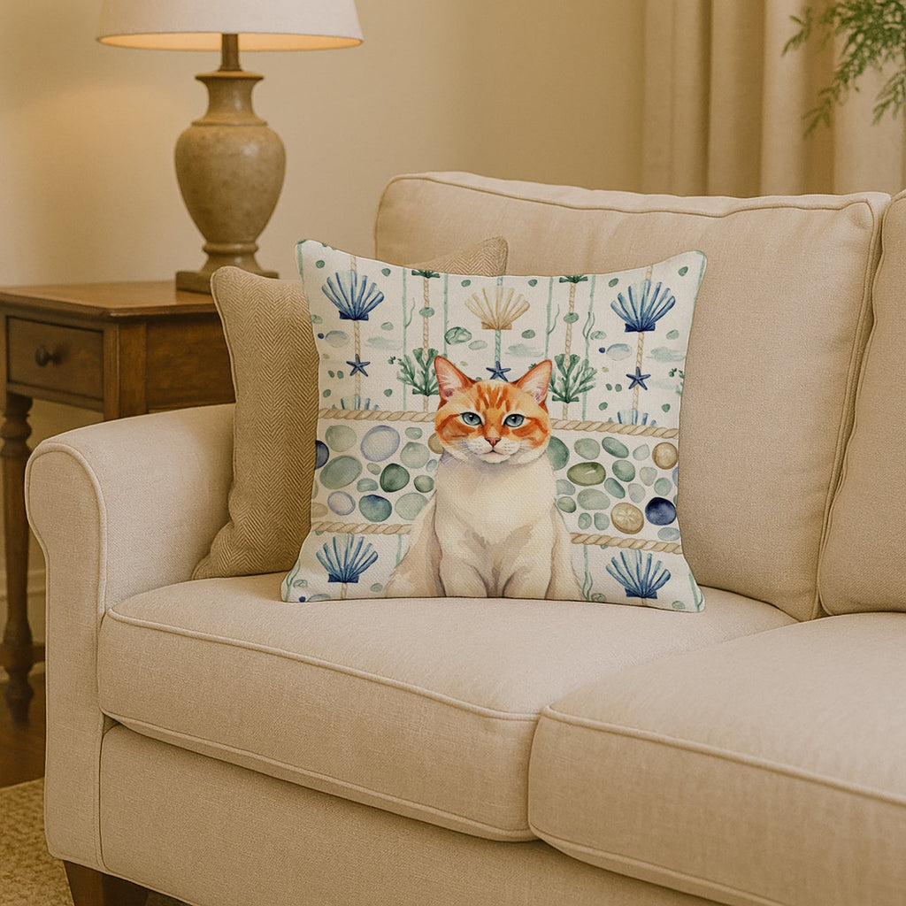 Flame Point Cat Coastal Sea Glass Decorative Throw Pillow 14x14 Indoor Outdoor Accent Cushion, Fabric Cover with Insert for Sofa, Bed, Porch & Living Room