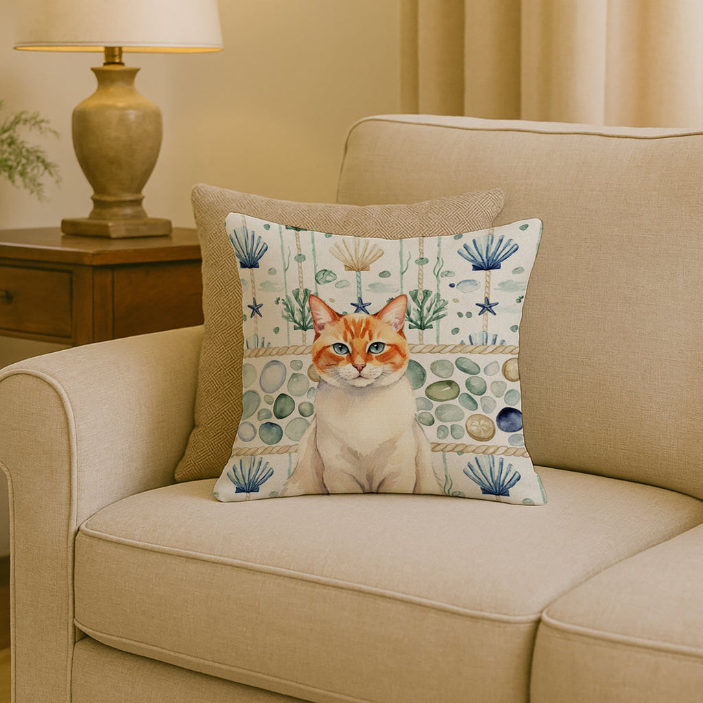 Flame Point Cat Coastal Sea Glass Decorative Throw Pillow 18x18 Indoor Outdoor Accent Cushion, Fabric Cover with Insert for Sofa, Bed, Porch & Living Room