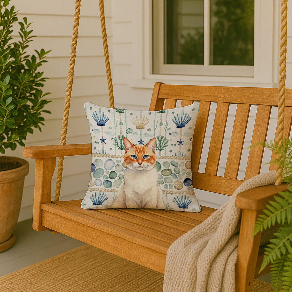 Flame Point Cat Coastal Sea Glass Decorative Throw Pillow 18x18 Indoor Outdoor Accent Cushion, Fabric Cover with Insert for Sofa, Bed, Porch & Living Room