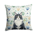 MaineCoon Black and White Cat Coastal Sea Glass Decorative Throw Pillow 18x18 Indoor Outdoor Accent Cushion, Fabric Cover with Insert for Sofa, Bed, Porch & Living Room