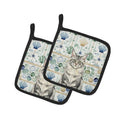 MaineCoon Silver Tabby Cat Coastal Sea Glass Pot Holder Set of 2 Heat Resistant Quilted Hot Pads 7.5 x 7.5 Inch, Insulated Kitchen Trivets for Cooking & Baking