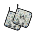 Norwegian Forest Cat Gray and White Cat Coastal Sea Glass Pot Holder Set of 2 Heat Resistant Quilted Hot Pads 7.5 x 7.5 Inch, Insulated Kitchen Trivets for Cooking & Baking