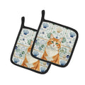 Orange and White Cat Coastal Sea Glass Pot Holder Set of 2 Heat Resistant Quilted Hot Pads 7.5 x 7.5 Inch, Insulated Kitchen Trivets for Cooking & Baking