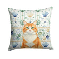 Orange and White Cat Coastal Sea Glass Decorative Throw Pillow 14x14 Indoor Outdoor Accent Cushion, Fabric Cover with Insert for Sofa, Bed, Porch & Living Room