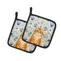 Orange Classic Tabby Cat Coastal Sea Glass Pot Holder Set of 2 Heat Resistant Quilted Hot Pads 7.5 x 7.5 Inch, Insulated Kitchen Trivets for Cooking & Baking