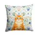Orange Classic Tabby Cat Coastal Sea Glass Decorative Throw Pillow 18x18 Indoor Outdoor Accent Cushion, Fabric Cover with Insert for Sofa, Bed, Porch & Living Room