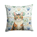 Patched Tabby Cat Coastal Sea Glass Decorative Throw Pillow 18x18 Indoor Outdoor Accent Cushion, Fabric Cover with Insert for Sofa, Bed, Porch & Living Room