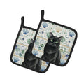 Persian Black Cat Coastal Sea Glass Pot Holder Set of 2 Heat Resistant Quilted Hot Pads 7.5 x 7.5 Inch, Insulated Kitchen Trivets for Cooking & Baking
