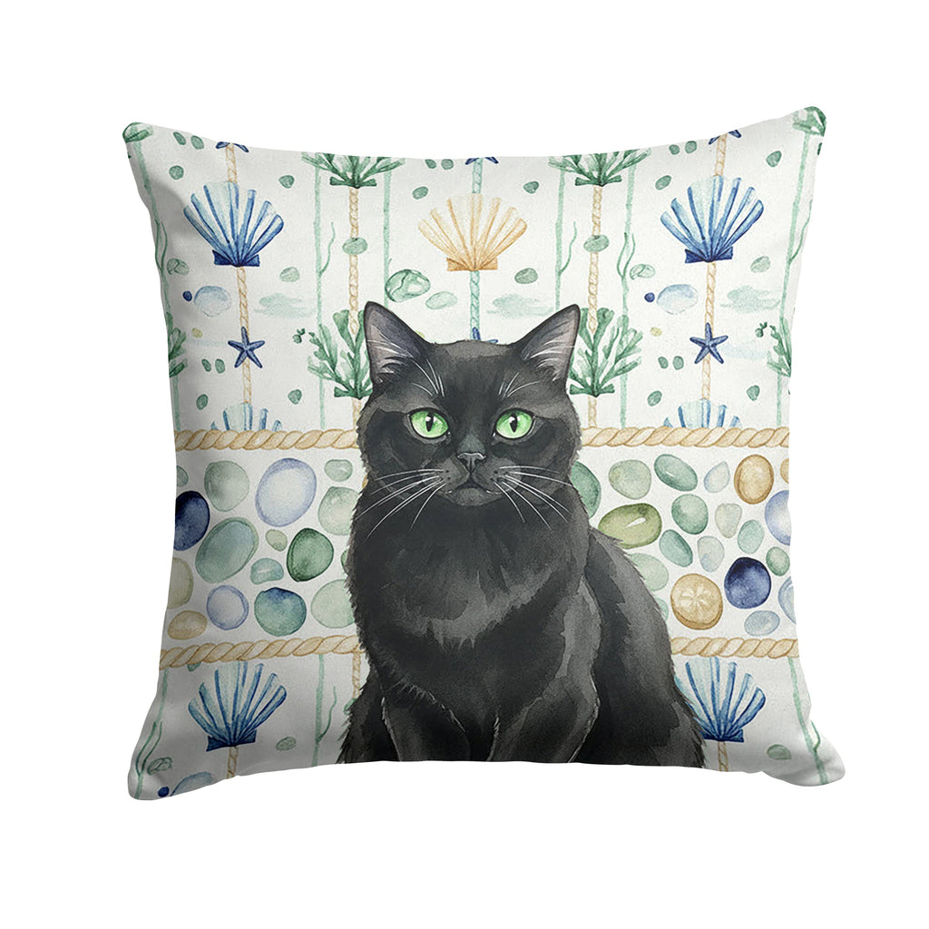 Persian Black Cat Coastal Sea Glass Decorative Throw Pillow 18x18 Indoor Outdoor Accent Cushion, Fabric Cover with Insert for Sofa, Bed, Porch & Living Room