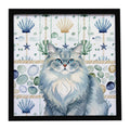 Persian Blue Cat Coastal Sea Glass Framed Metal Print Bathroom, Kitchen, Office, Home Decor Wall Art Ready to Hang, Square, 8X8
