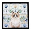 Ragdoll Bicolor Cat Coastal Sea Glass Framed Metal Print Bathroom, Kitchen, Office, Home Decor Wall Art Ready to Hang, Square, 8X8