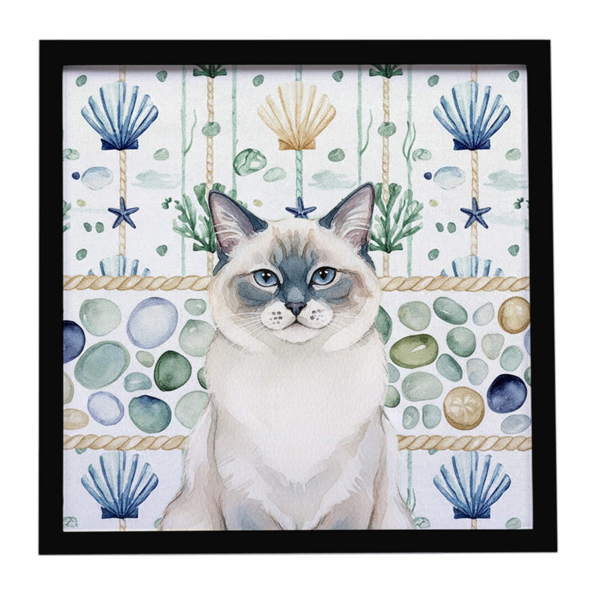 Ragdoll Blue Point Cat Coastal Sea Glass Framed Metal Print Bathroom, Kitchen, Office, Home Decor Wall Art Ready to Hang, Square, 8X8