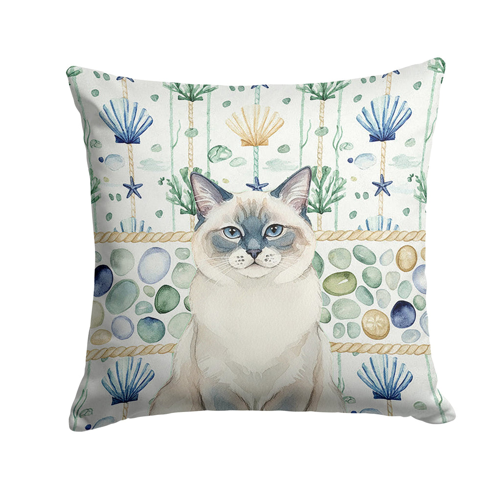 Ragdoll Blue Point Cat Coastal Sea Glass Decorative Throw Pillow 18x18 Indoor Outdoor Accent Cushion, Fabric Cover with Insert for Sofa, Bed, Porch & Living Room