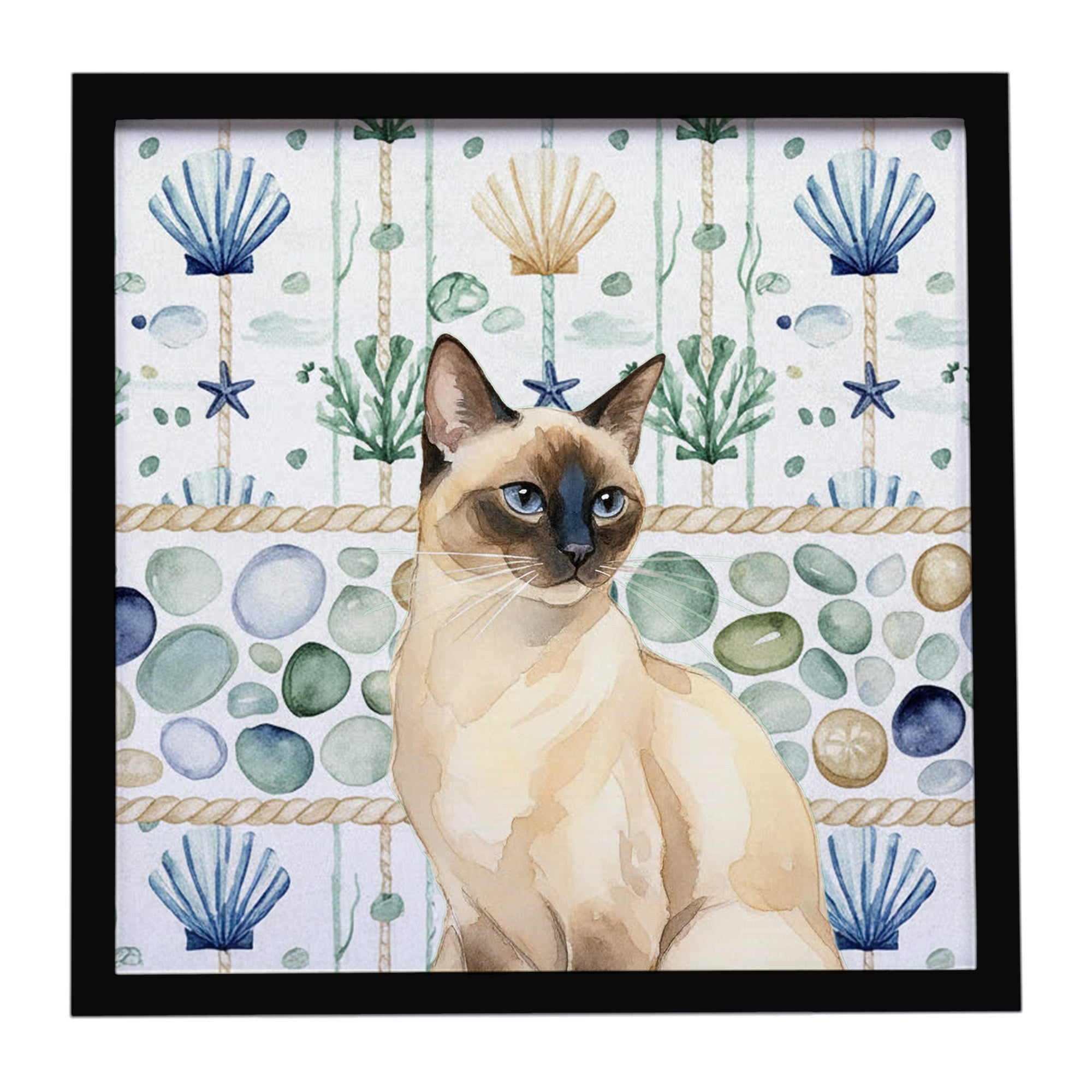 Seal Point Cat Coastal Sea Glass Framed Metal Print Bathroom, Kitchen, Office, Home Decor Wall Art Ready to Hang, Square, 8X8
