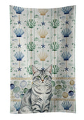 Silver Classic Tabby Cat Coastal Sea Glass Kitchen Towel Velour Plush Front and Cotton Loop Back Machine Washable