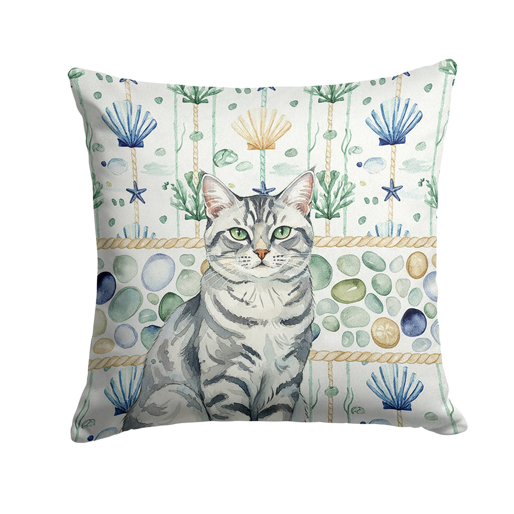 Silver Classic Tabby Cat Coastal Sea Glass Decorative Throw Pillow 18x18 Indoor Outdoor Accent Cushion, Fabric Cover with Insert for Sofa, Bed, Porch & Living Room