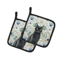 Solid Black Cat Coastal Sea Glass Pot Holder Set of 2 Heat Resistant Quilted Hot Pads 7.5 x 7.5 Inch, Insulated Kitchen Trivets for Cooking & Baking