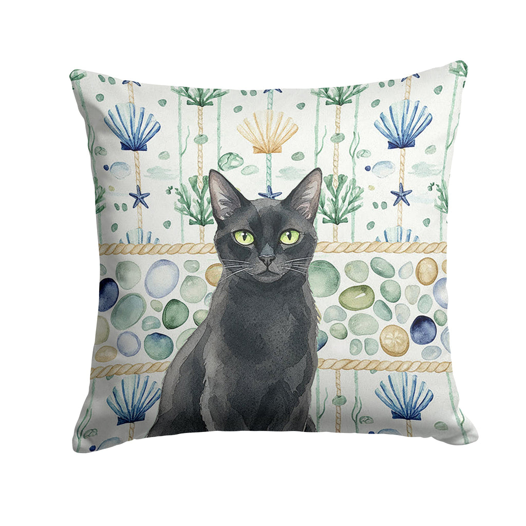 Solid Black Cat Coastal Sea Glass Decorative Throw Pillow 18x18 Indoor Outdoor Accent Cushion, Fabric Cover with Insert for Sofa, Bed, Porch & Living Room