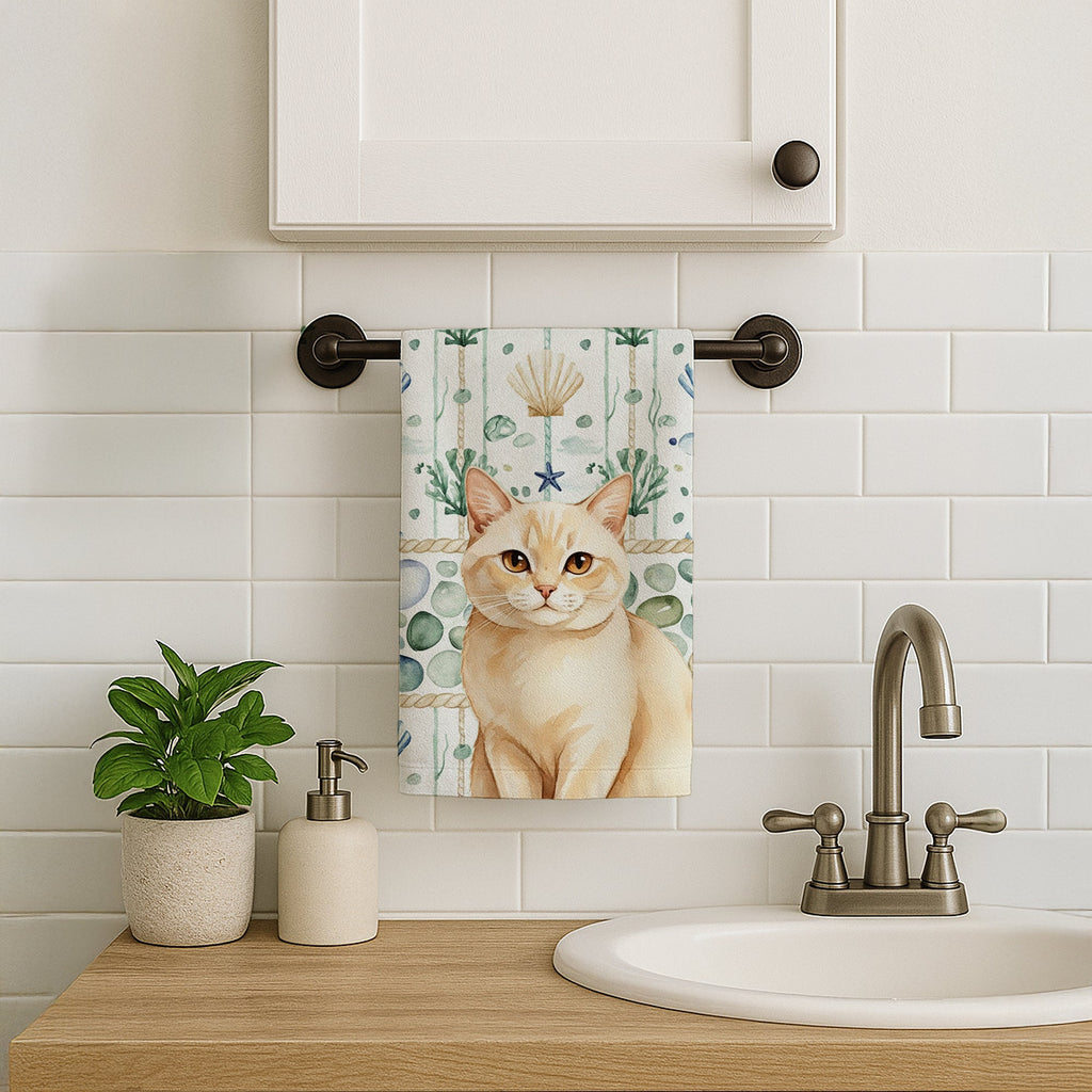 Solid Cream Cat Coastal Sea Glass Kitchen Towel Velour Plush Front and Cotton Loop Back Machine Washable