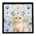 Solid Cream Cat Coastal Sea Glass Framed Metal Print Bathroom, Kitchen, Office, Home Decor Wall Art Ready to Hang, Square, 8X8