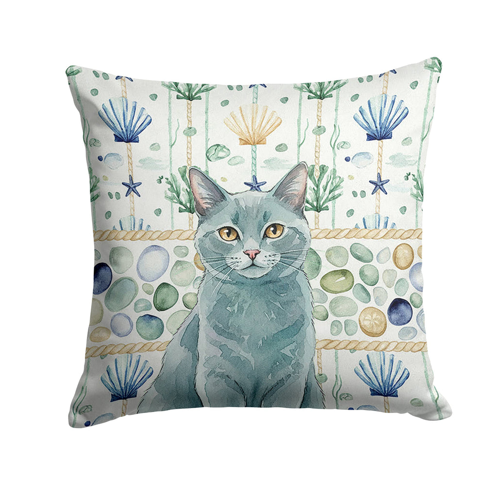 Solid Gray Cat Coastal Sea Glass Decorative Throw Pillow 14x14 Indoor Outdoor Accent Cushion, Fabric Cover with Insert for Sofa, Bed, Porch & Living Room
