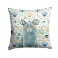Solid Gray Cat Coastal Sea Glass Decorative Throw Pillow 14x14 Indoor Outdoor Accent Cushion, Fabric Cover with Insert for Sofa, Bed, Porch & Living Room