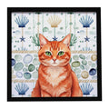 Solid Red Ginger Cat Coastal Sea Glass Framed Metal Print Bathroom, Kitchen, Office, Home Decor Wall Art Ready to Hang, Square, 8X8