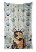 Tortoiseshell Cat Coastal Sea Glass Kitchen Towel Velour Plush Front and Cotton Loop Back Machine Washable