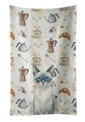 Blue Point Cat Coffee Time Kitchen Towel Velour Plush Front and Cotton Loop Back Machine Washable