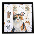 Calico Cat Coffee Time Framed Metal Print Bathroom, Kitchen, Office, Home Decor Wall Art Ready to Hang, Square, 8X8