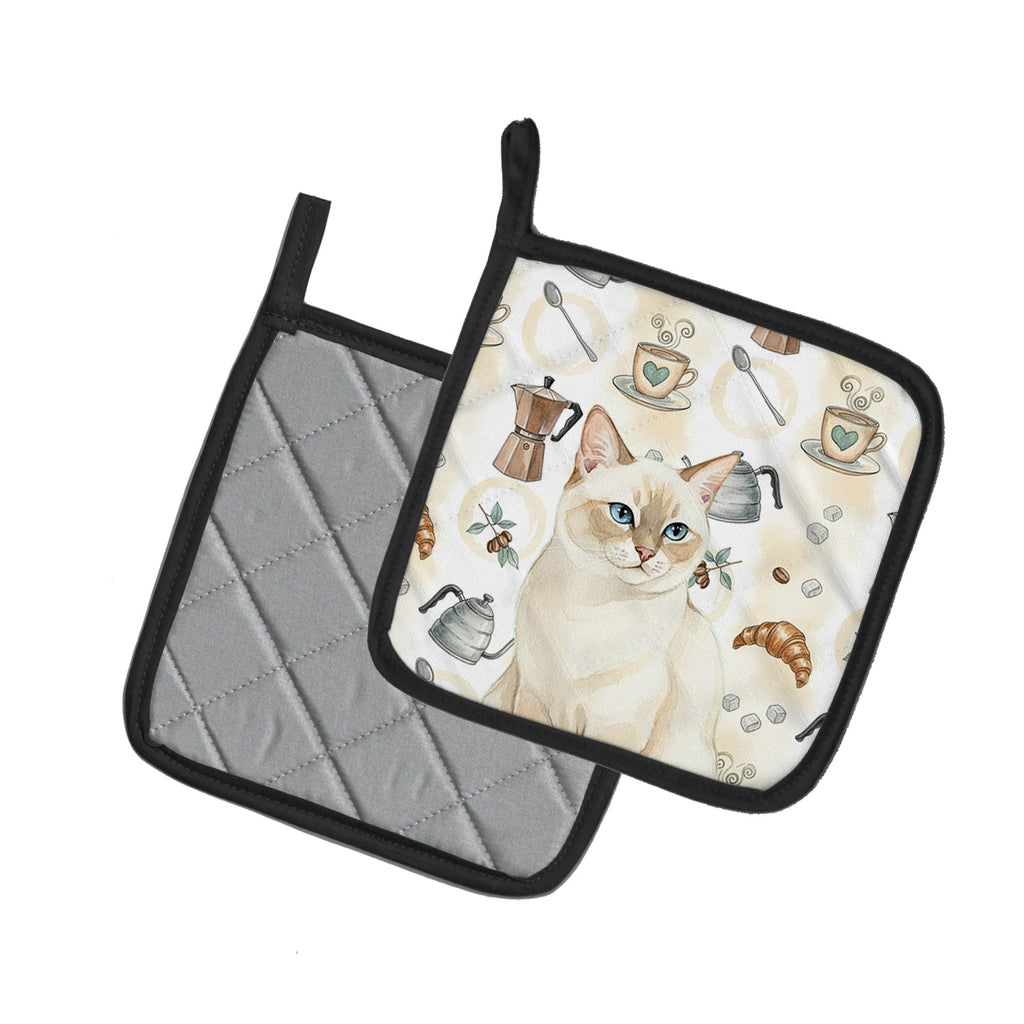 Cream Point Cat Coffee Time Pot Holder Set of 2 Heat Resistant Quilted Hot Pads 7.5 x 7.5 Inch, Insulated Kitchen Trivets for Cooking & Baking