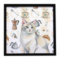 Dilute Calico Cat Coffee Time Framed Metal Print Bathroom, Kitchen, Office, Home Decor Wall Art Ready to Hang, Square, 8X8