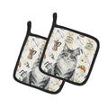 Norwegian Forest Cat Gray and White Cat Coffee Time Pot Holder Set of 2 Heat Resistant Quilted Hot Pads 7.5 x 7.5 Inch, Insulated Kitchen Trivets for Cooking & Baking