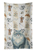 Persian Blue Cat Coffee Time Kitchen Towel Velour Plush Front and Cotton Loop Back Machine Washable