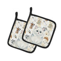 Persian White Cat Coffee Time Pot Holder Set of 2 Heat Resistant Quilted Hot Pads 7.5 x 7.5 Inch, Insulated Kitchen Trivets for Cooking & Baking