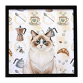 Ragdoll Bicolor Cat Coffee Time Framed Metal Print Bathroom, Kitchen, Office, Home Decor Wall Art Ready to Hang, Square, 8X8