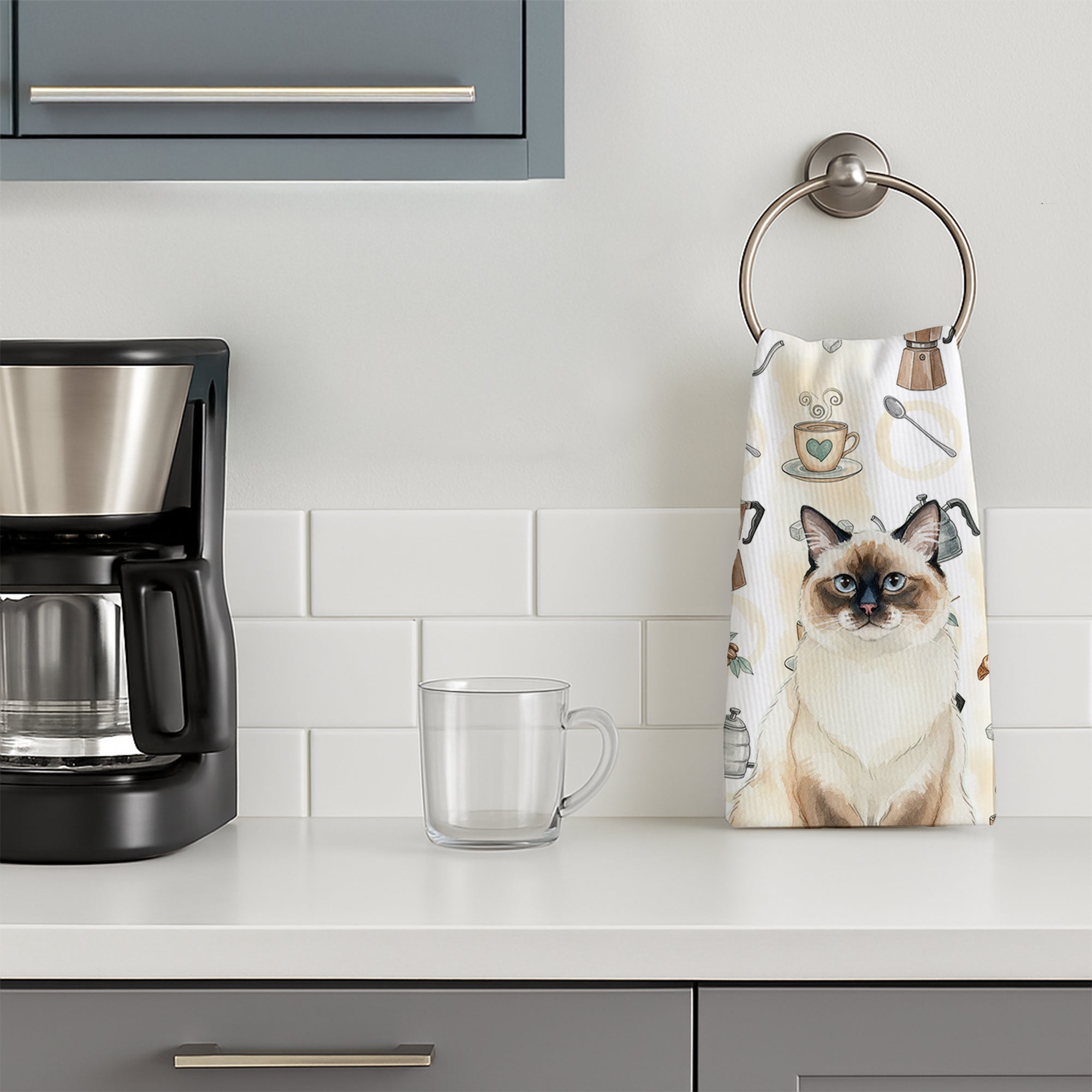 Ragdoll Seal Point Cat Coffee Time Kitchen Towel Velour Plush Front and Cotton Loop Back Machine Washable