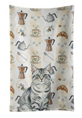 Silver Classic Tabby Cat Coffee Time Kitchen Towel Velour Plush Front and Cotton Loop Back Machine Washable