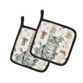 Silver Classic Tabby Cat Coffee Time Pot Holder Set of 2 Heat Resistant Quilted Hot Pads 7.5 x 7.5 Inch, Insulated Kitchen Trivets for Cooking & Baking