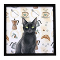 Solid Black Cat Coffee Time Framed Metal Print Bathroom, Kitchen, Office, Home Decor Wall Art Ready to Hang, Square, 8X8