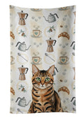 Spotted Tabby Brown Cat Coffee Time Kitchen Towel Velour Plush Front and Cotton Loop Back Machine Washable