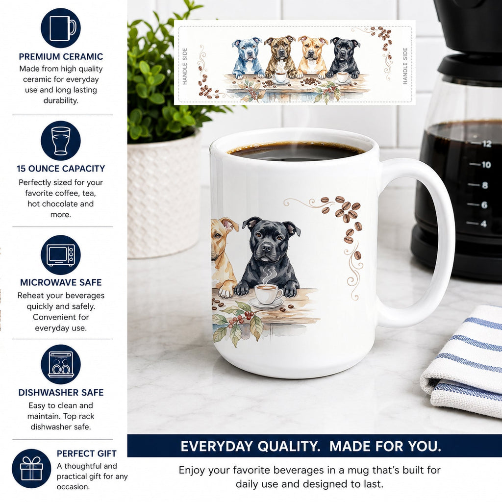American Staffordshire Terriers Morning Coffee Ceramic Coffee Mug 15 oz Decorative Large C Handle Mug Cup for Tea, Cocoa Hot Chocolate